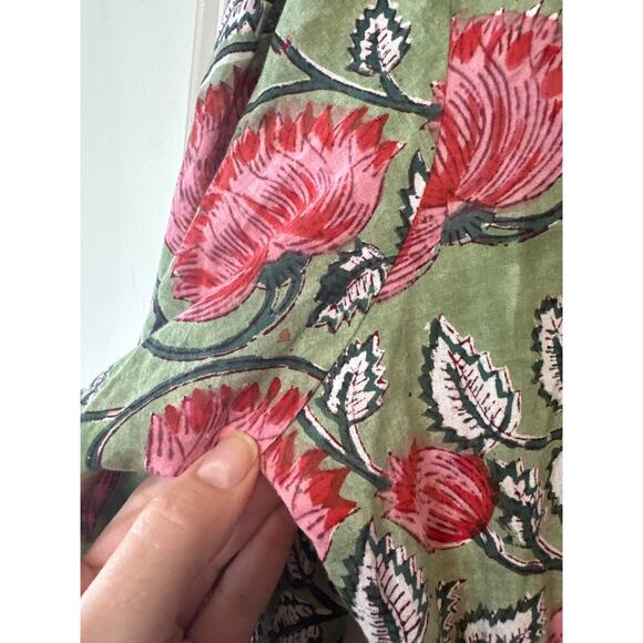 All Things Mochi Red Green Floral Cotton Tie Back Shift Dress Size XL - Picture 6 of 14
